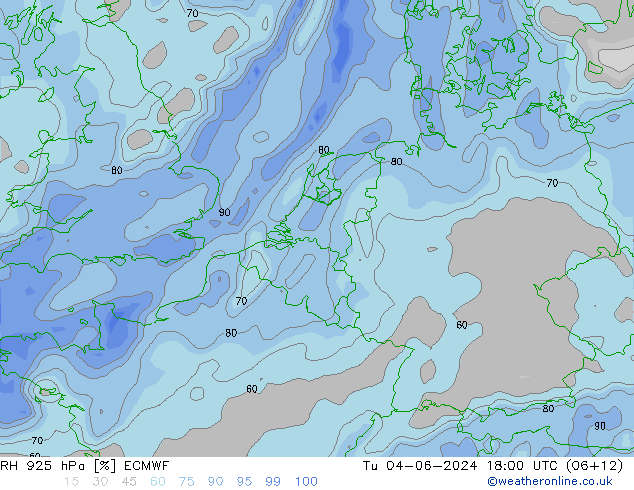 RH 925 гПа ECMWF вт 04.06.2024 18 UTC