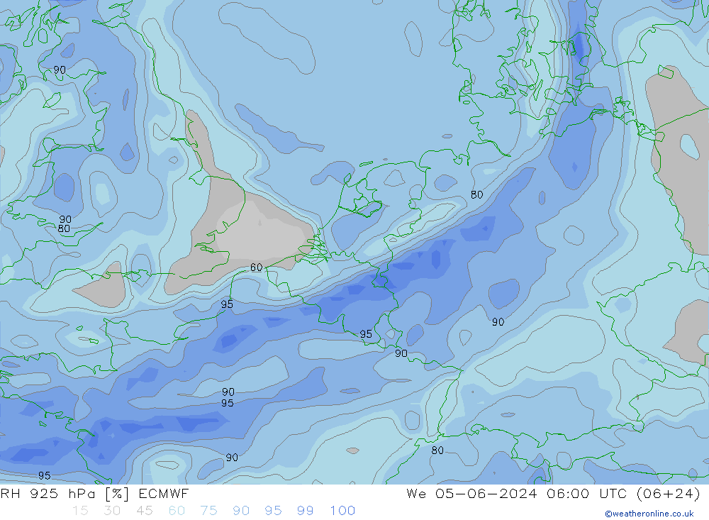 925 hPa Nispi Nem ECMWF Çar 05.06.2024 06 UTC