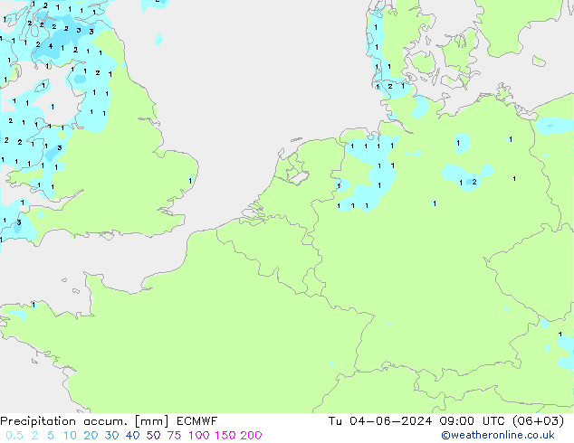 Precipitation accum. ECMWF вт 04.06.2024 09 UTC