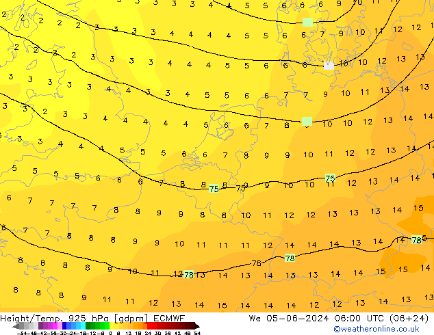 Height/Temp. 925 hPa ECMWF 星期三 05.06.2024 06 UTC