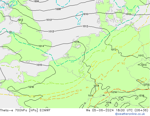 Theta-e 700hPa ECMWF St 05.06.2024 18 UTC