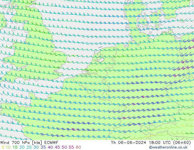 Wind 700 hPa ECMWF do 06.06.2024 18 UTC