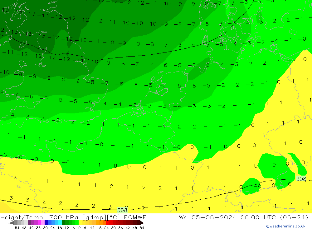 Height/Temp. 700 hPa ECMWF śro. 05.06.2024 06 UTC