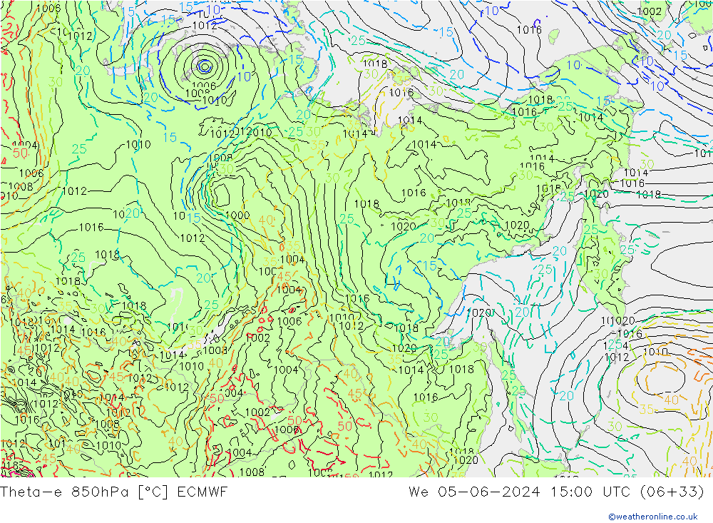 Theta-e 850hPa ECMWF Qua 05.06.2024 15 UTC