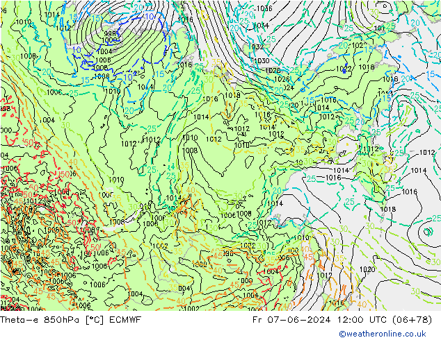 Theta-e 850hPa ECMWF Sex 07.06.2024 12 UTC