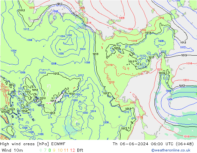 Izotacha ECMWF czw. 06.06.2024 06 UTC