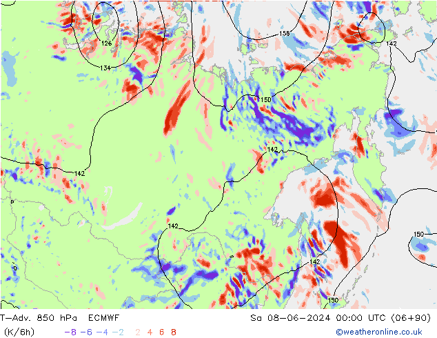 T-Adv. 850 hPa ECMWF so. 08.06.2024 00 UTC