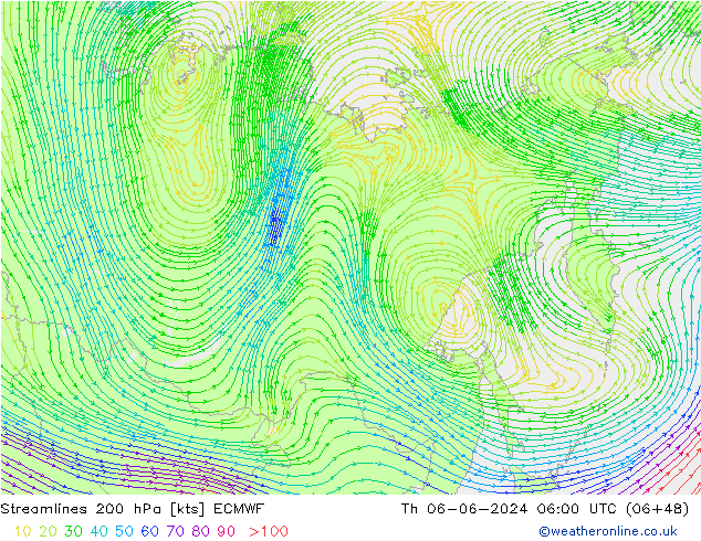 ветер 200 гПа ECMWF чт 06.06.2024 06 UTC