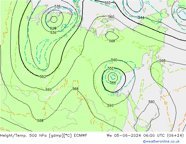 Z500/Rain (+SLP)/Z850 ECMWF mer 05.06.2024 06 UTC