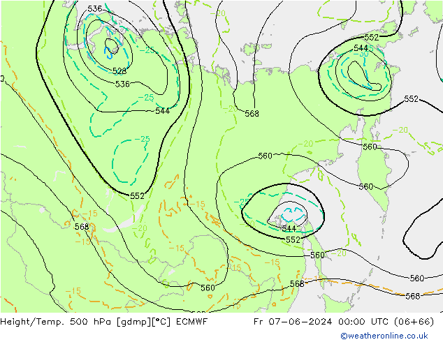 Height/Temp. 500 hPa ECMWF Fr 07.06.2024 00 UTC