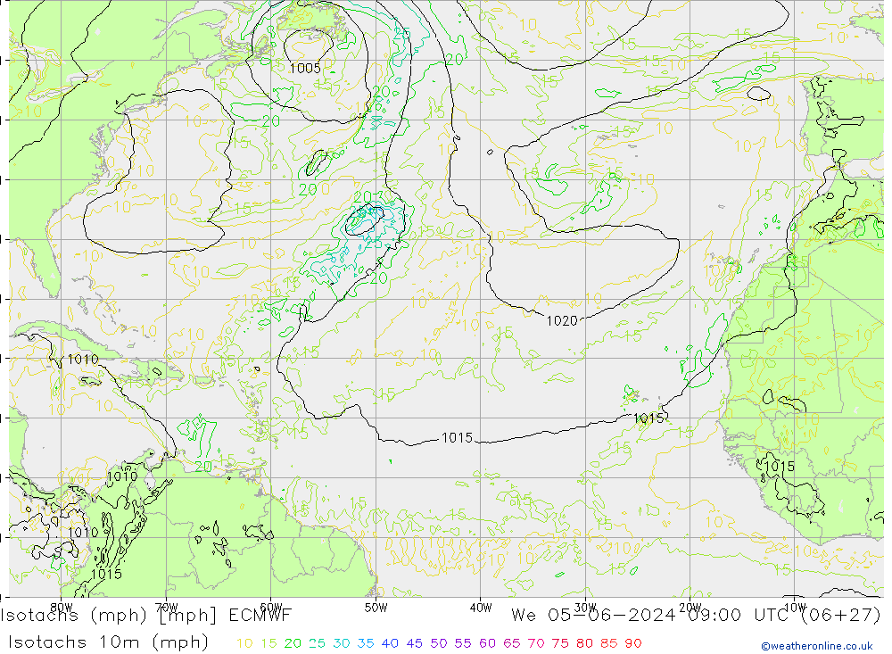 Isotachs (mph) ECMWF ср 05.06.2024 09 UTC