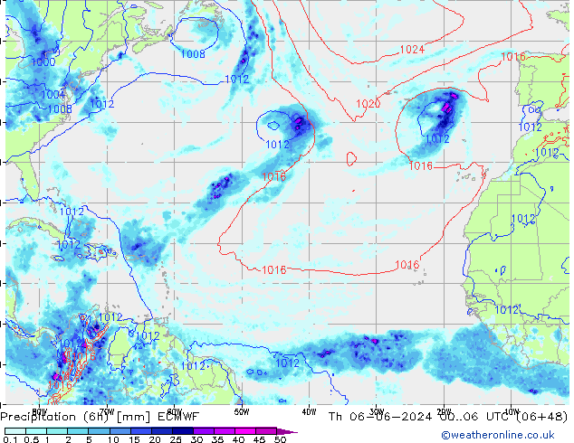 Z500/Rain (+SLP)/Z850 ECMWF jeu 06.06.2024 06 UTC