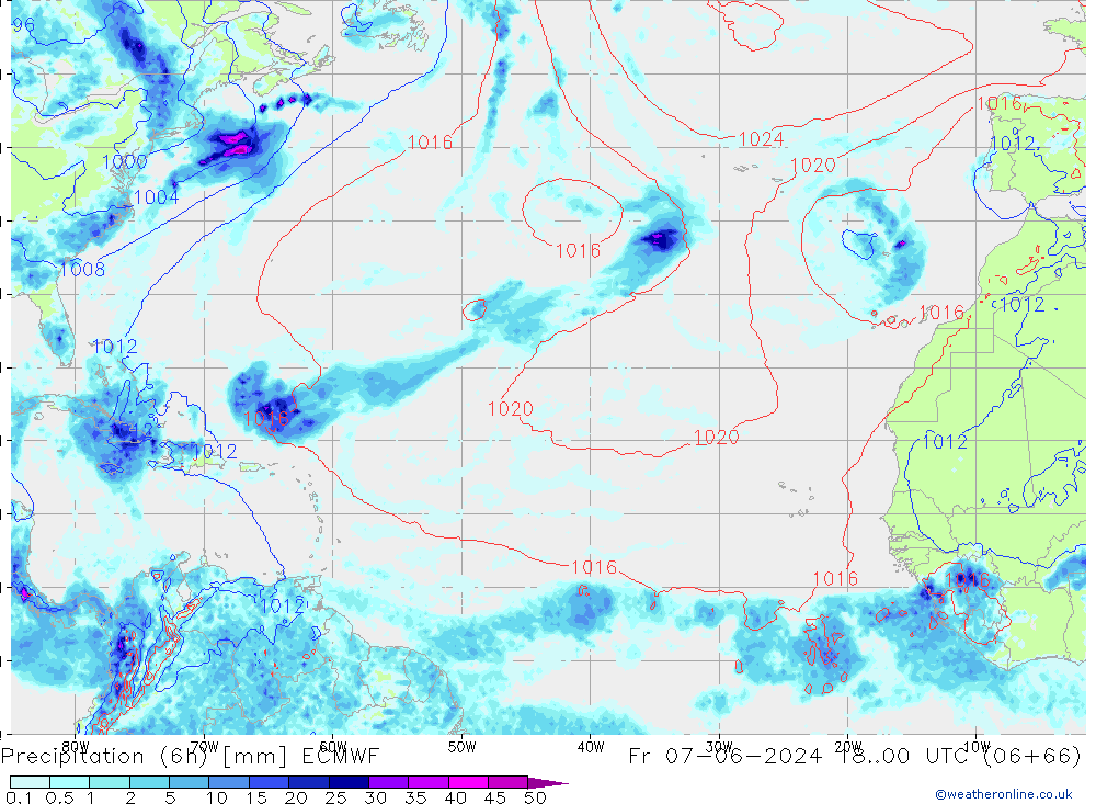 Z500/Rain (+SLP)/Z850 ECMWF ven 07.06.2024 00 UTC