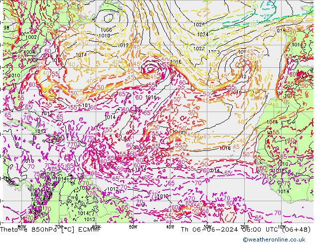 Theta-e 850hPa ECMWF Th 06.06.2024 06 UTC