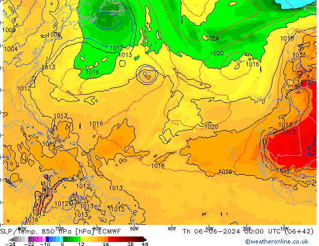 SLP/Temp. 850 hPa ECMWF Čt 06.06.2024 00 UTC