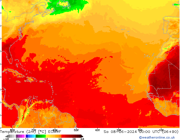 Temperatura (2m) ECMWF sab 08.06.2024 00 UTC