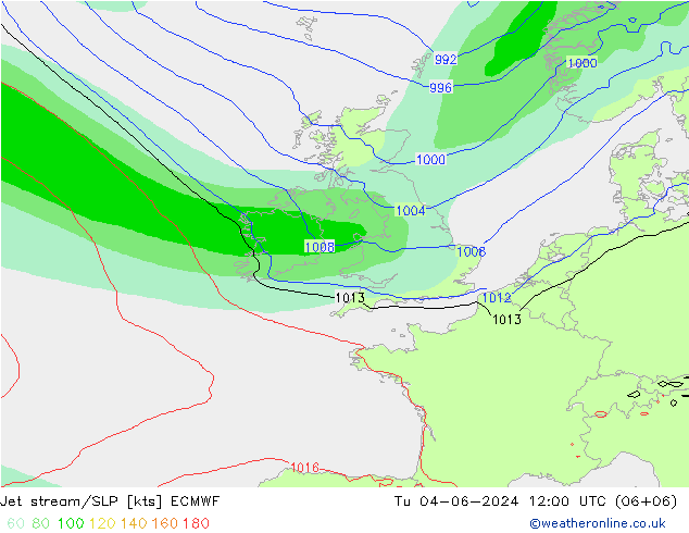 Prąd strumieniowy ECMWF wto. 04.06.2024 12 UTC