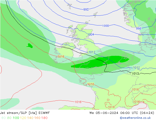 Straalstroom/SLP ECMWF wo 05.06.2024 06 UTC