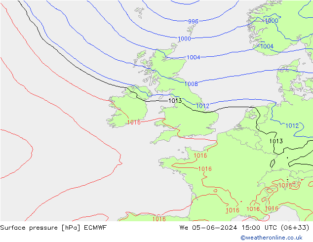 Luchtdruk (Grond) ECMWF wo 05.06.2024 15 UTC