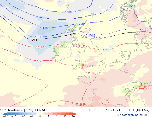 Tendenza di Pressione ECMWF gio 06.06.2024 21 UTC