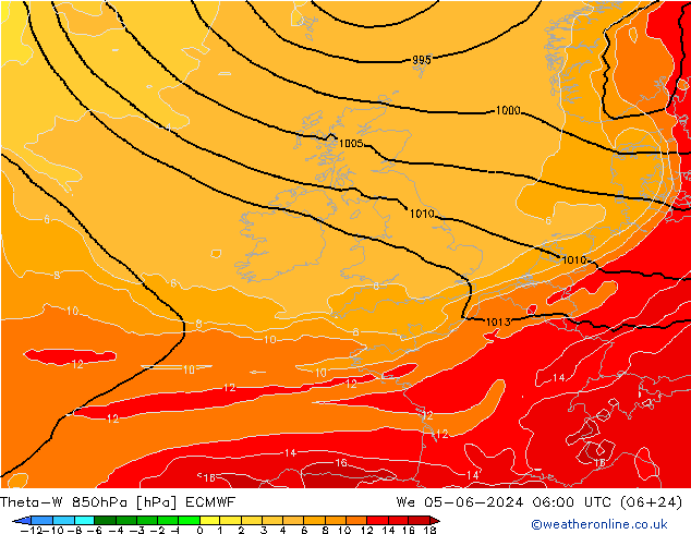 Theta-W 850hPa ECMWF Çar 05.06.2024 06 UTC