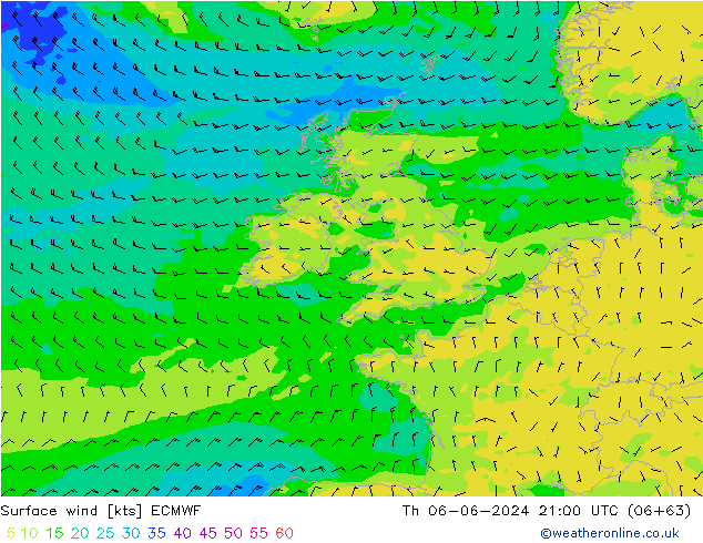 Vento 10 m ECMWF Qui 06.06.2024 21 UTC