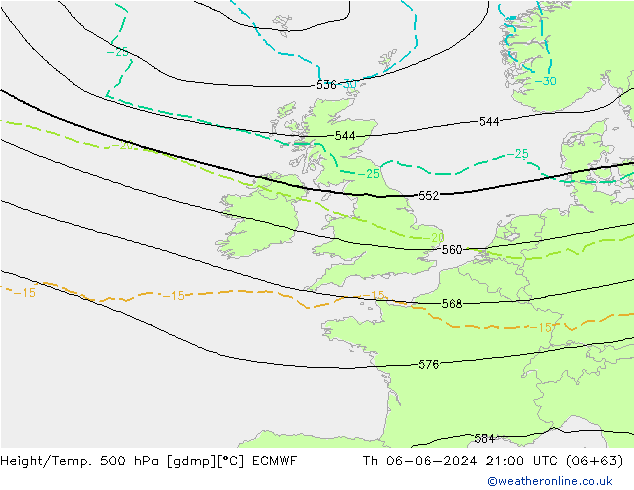 Height/Temp. 500 hPa ECMWF gio 06.06.2024 21 UTC