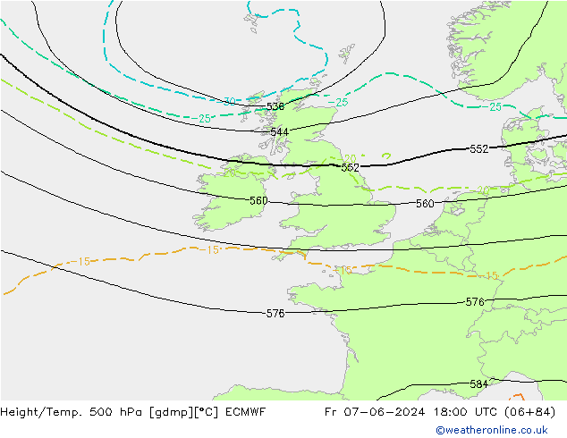 Z500/Rain (+SLP)/Z850 ECMWF Fr 07.06.2024 18 UTC