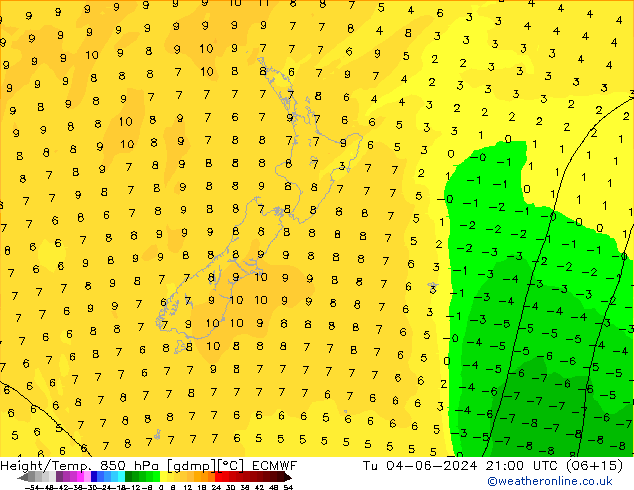 Hoogte/Temp. 850 hPa ECMWF di 04.06.2024 21 UTC