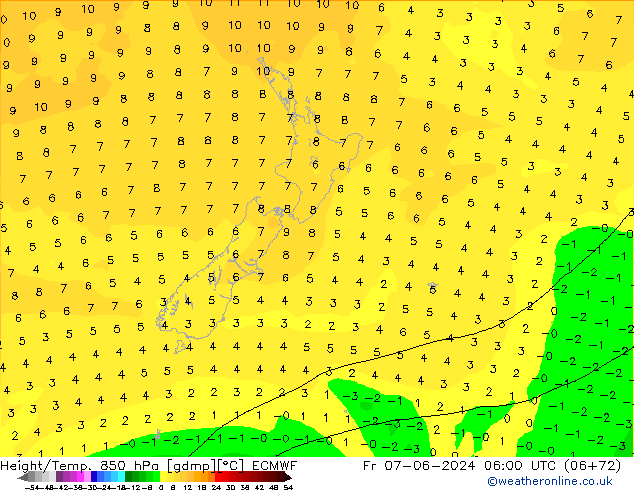 Z500/Rain (+SLP)/Z850 ECMWF vie 07.06.2024 06 UTC