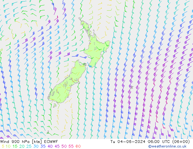 Wind 900 hPa ECMWF Út 04.06.2024 06 UTC