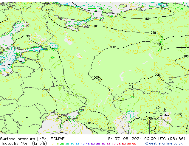 Eşrüzgar Hızları (km/sa) ECMWF Cu 07.06.2024 00 UTC