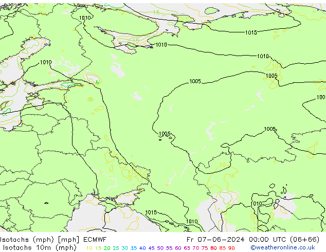 Isotachen (mph) ECMWF Fr 07.06.2024 00 UTC