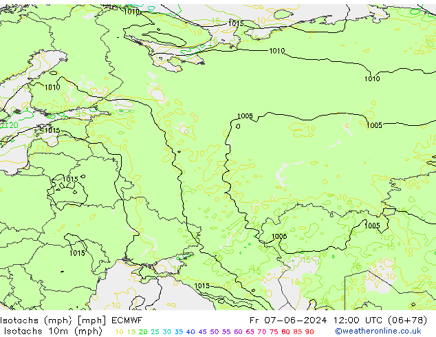 Eşrüzgar Hızları mph ECMWF Cu 07.06.2024 12 UTC