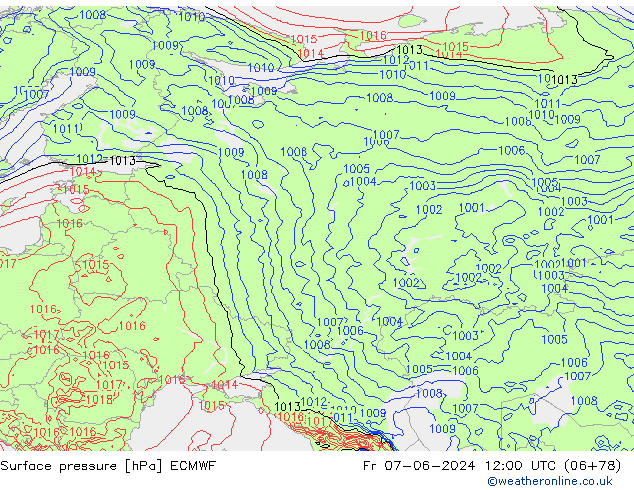 Luchtdruk (Grond) ECMWF vr 07.06.2024 12 UTC