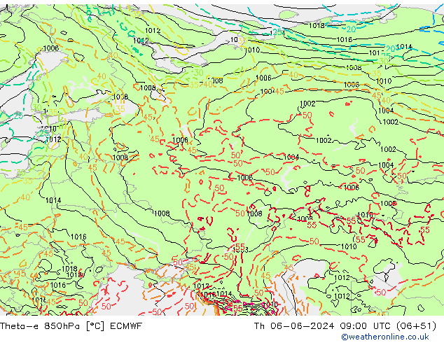 Theta-e 850hPa ECMWF Th 06.06.2024 09 UTC