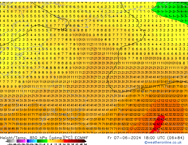 Z500/Rain (+SLP)/Z850 ECMWF vie 07.06.2024 18 UTC