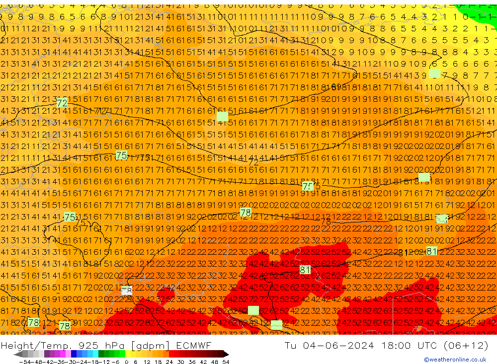 Height/Temp. 925 hPa ECMWF mar 04.06.2024 18 UTC