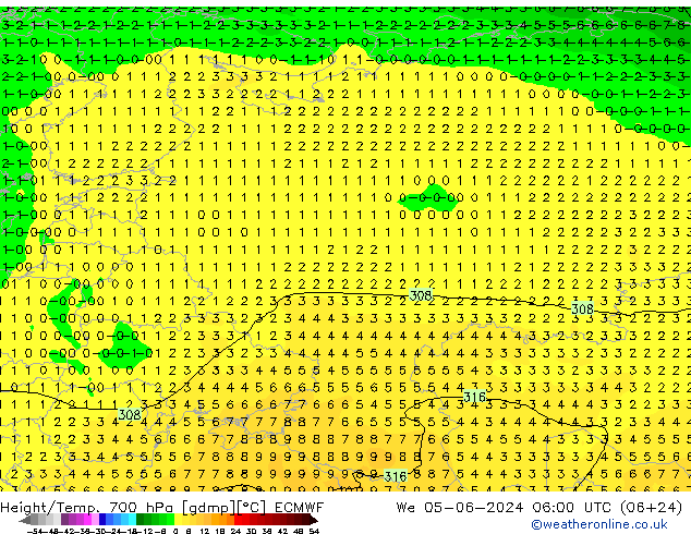 Height/Temp. 700 hPa ECMWF We 05.06.2024 06 UTC