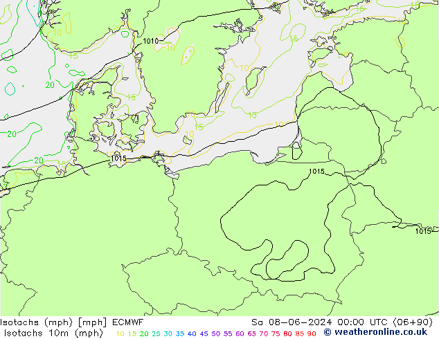 Isotachs (mph) ECMWF Sa 08.06.2024 00 UTC