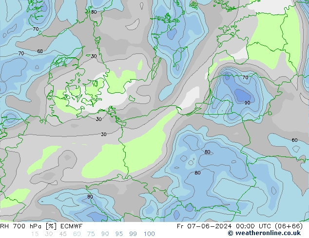 RH 700 hPa ECMWF ven 07.06.2024 00 UTC