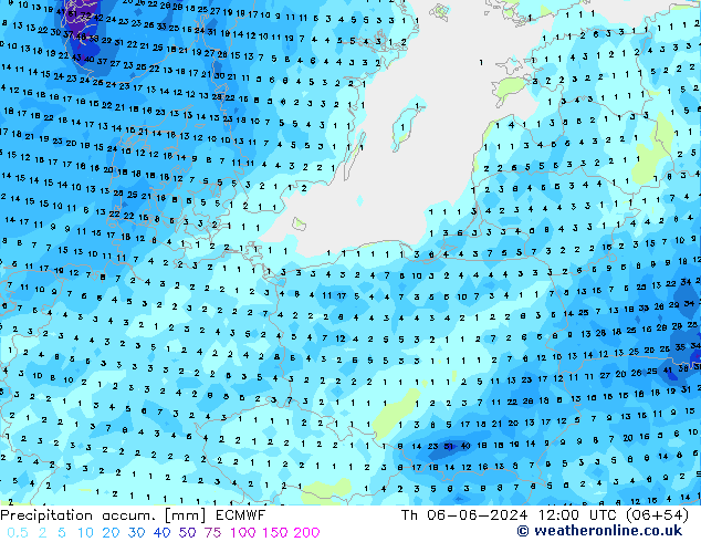 Totale neerslag ECMWF do 06.06.2024 12 UTC