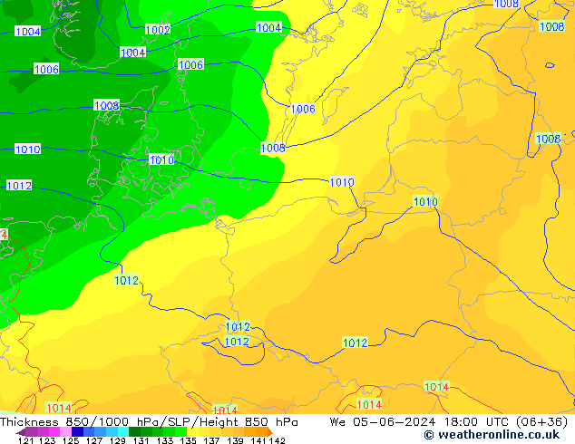 Thck 850-1000 hPa ECMWF śro. 05.06.2024 18 UTC