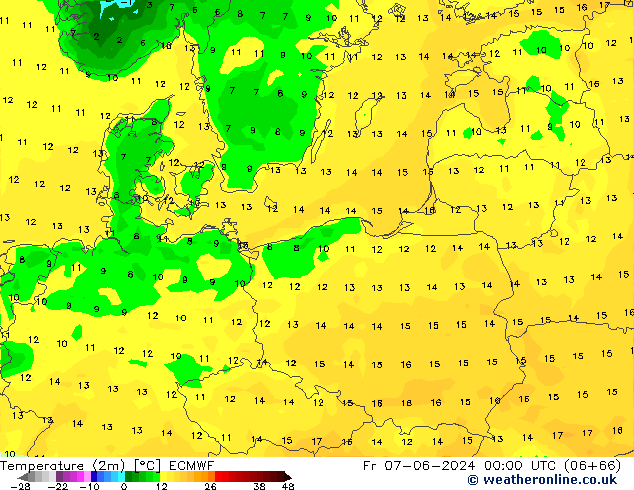 Temperaturkarte (2m) ECMWF Fr 07.06.2024 00 UTC