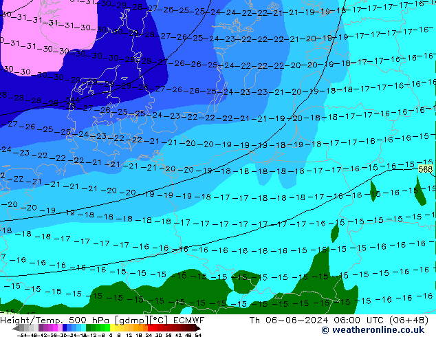 Height/Temp. 500 hPa ECMWF gio 06.06.2024 06 UTC