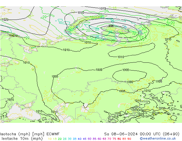 Eşrüzgar Hızları mph ECMWF Cts 08.06.2024 00 UTC