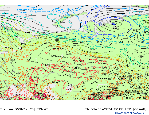 Theta-e 850hPa ECMWF Th 06.06.2024 06 UTC