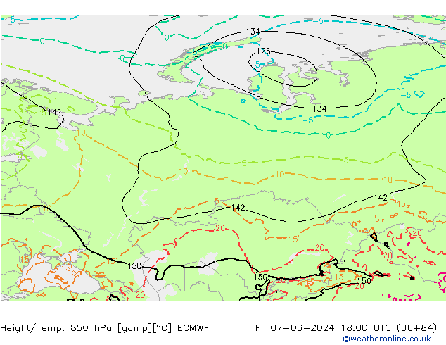 Height/Temp. 850 hPa ECMWF Pá 07.06.2024 18 UTC