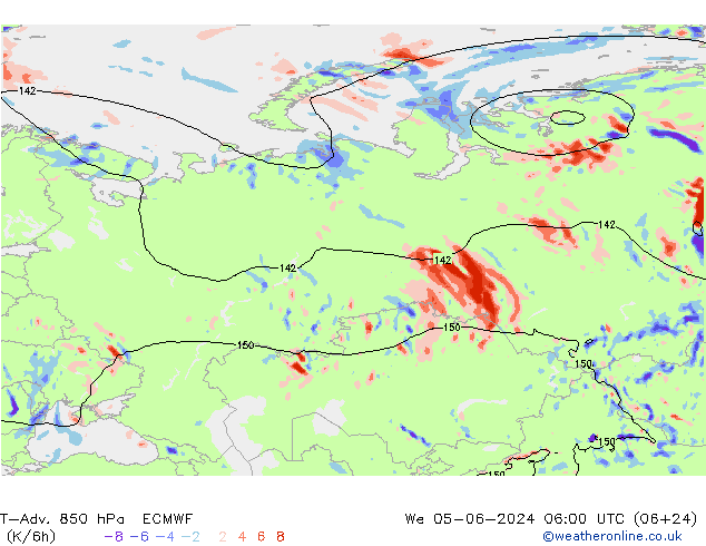 T-Adv. 850 hPa ECMWF mié 05.06.2024 06 UTC