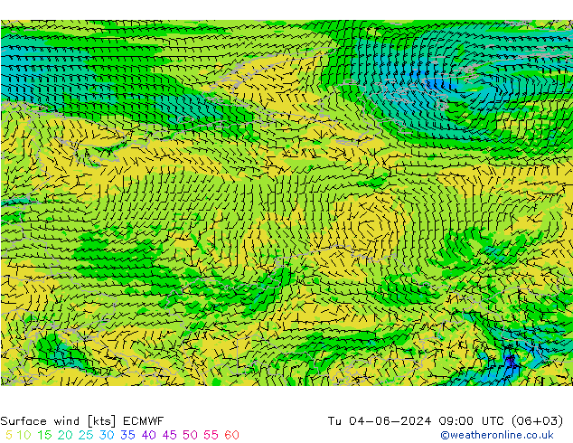 Vento 10 m ECMWF Ter 04.06.2024 09 UTC